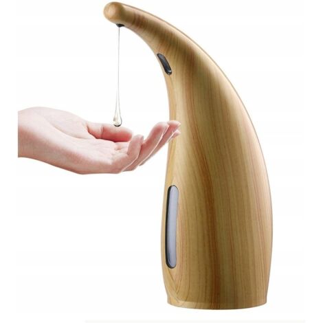 Sensor-Seifenspender, automatischer Seifenspender, wasserdicht, infrarotfrei, Seifenspender für Badezimmer und Küche, helle Holzmaserung, 300 ml