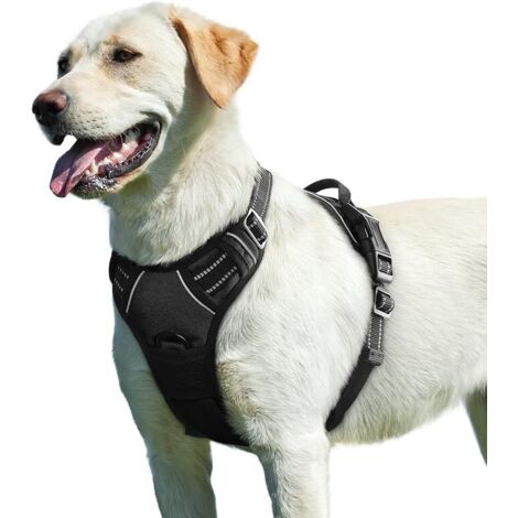 Schwarz, L, Hundegeschirr, Verstellbares Reflektierendes No Pull Hundegeschirr, Einfach Anzulegen, Mit Kontrollgriff, Atmungsaktives Hundegeschirr, Strapazierfähig, Mittleres und Großes Hundegeschirr