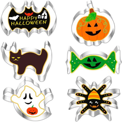 6er Set Halloween Ausstechformen in verschiedenen Formen, Edelstahl, für Kuchen- und Keksdekoration