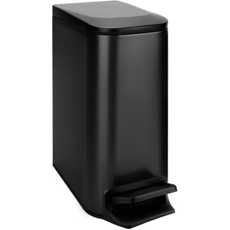 Schwarzer Mülleimer 29,8 x 15 x 30,2 cm, 1 kleiner Badezimmer-Mülleimer mit Deckel, 6 Liter, Edelstahl-Mülleimer mit Pedal
