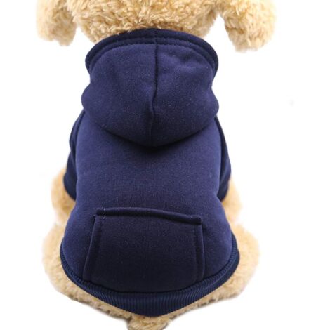 Marineblauer Hunde-Kapuzenpullover, Größe L, Brustumfang 45 cm, 1-teiliges Sweatshirt mit Taschen, kleine Hunde, warme Hundekleidung, Welpen- und Katzen-Set