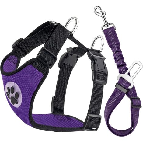 Lila Hundegeschirr, Größe S, Brustumfang: 47–53 cm, 1 verstellbarer Sicherheitsgurt, atmungsaktives Gewebe mit Autoanschluss.