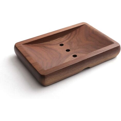 Abtropfgestell aus schwarzem Walnussholz für die Dusche, mit Hohllöchern, handgefertigter Küchenschwammhalter für Reisen und Zuhause, 11,7 x 9,2 x 2,2 cm