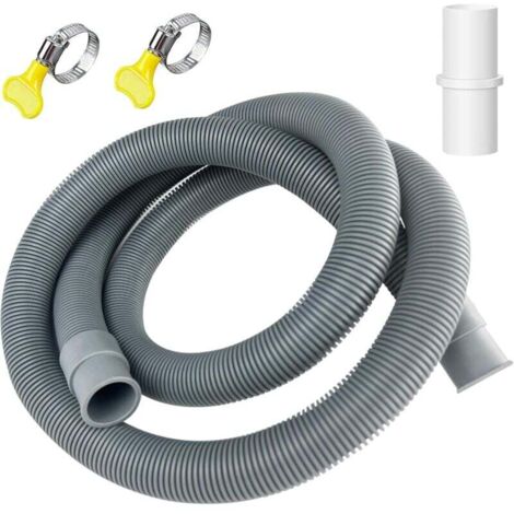 1,5 m x 20 mm Waschmaschinen-Ablaufschlauch, Universal-Ablaufschlauch mit Halterung und Schlauchschellen, Verlängerungs-Ablaufschlauch für Waschmaschinen und Geschirrspüler, Grau (1/5)