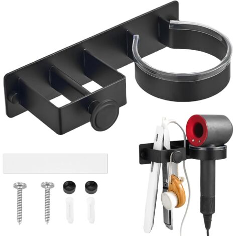 Wandhalterung für Haartrockner und Glätteisen, kein Bohren erforderlich, aus Aluminium, vielseitig, selbstklebend, für Badezimmer, Hotels und Friseursalons. (1/5)