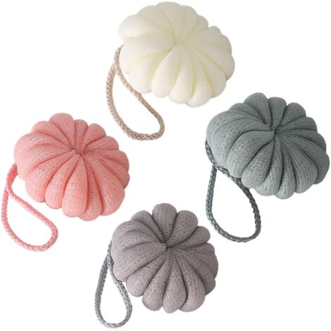 Set mit 4 blütenförmigen Badekugeln für Frauen, Haargummi, Peeling, Dusche, Körperpeeling, Kinderbad, Badeschwamm, zum Baden (1/5)