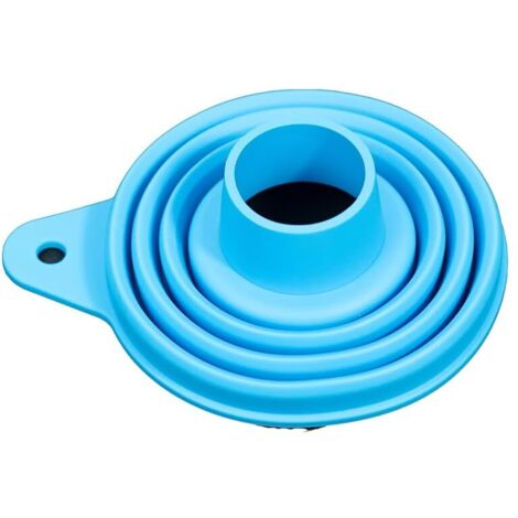 Zusammenklappbarer Silikon-Küchentrichter, spritzwassergeschützt, zum Aufhängen, blau (1/4)
