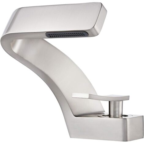 Wasserfallarmatur für Badezimmerwaschbecken, Warm- und Kaltwasserhähne aus massivem Messing, inklusive zwei Standard-Schläuchen (gebürstetes Nickel)
