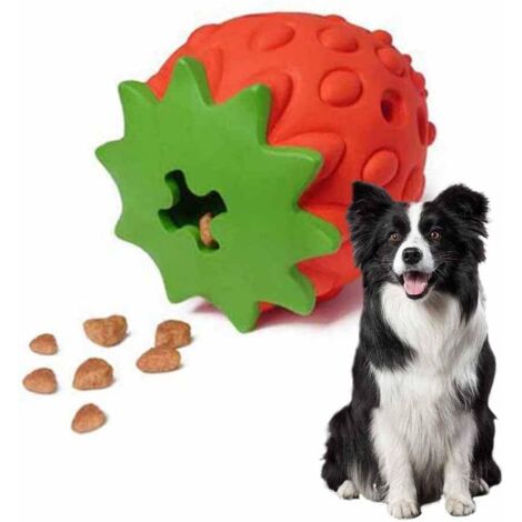 Erdbeerförmiges Puzzlespielzeug für Hunde, Kauspielzeug aus Gummi mit Leckerli-Spender, interaktives Beschäftigungsspielzeug