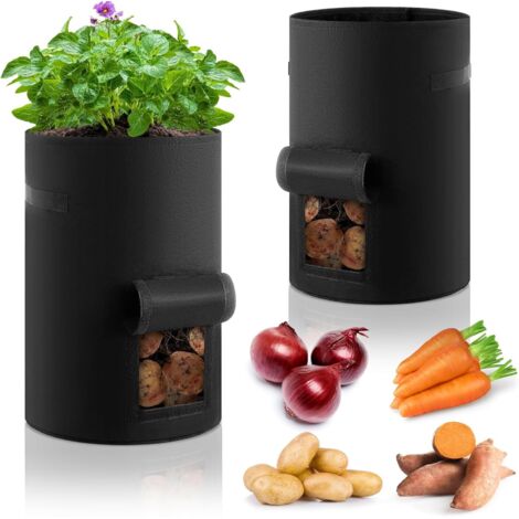 Set mit 2 Kartoffelpflanzsäcken mit Sichtfenster, robuste Pflanzsäcke mit Griffen für Kartoffeln, Tomaten und Gemüse, Gartenbedarf (1/5)