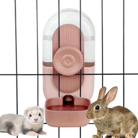 Hängender Trinkbrunnen für Haustiere, Wassernapf für Kaninchen- und Meerschweinchenkäfige, geeignet für Kleintiere und Welpen, rosa