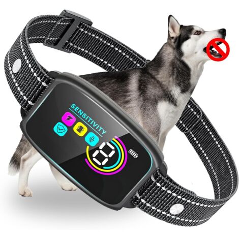Antibellhalsband für Hunde, wiederaufladbares Smart-Halsband, wasserdicht (IPX7), 8 einstellbare Empfindlichkeitsstufen, akustische Vibration, elektrischer Impuls