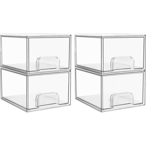 Stapelbare, transparente Acryl-Aufbewahrungsbehälter zur Organisation und Aufbewahrung von Toilettenartikeln im Badezimmer, unter dem Waschbecken, in der Küche und in der Speisekammer, 4er-Pack. (1/5)