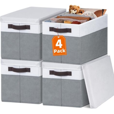 Große Aufbewahrungskörbe mit Deckel, 4er-Set Aufbewahrungskörbe zur Organisation von Regalen, Babyzimmern, Kleiderschränken, Kleidung, Spielzeug,