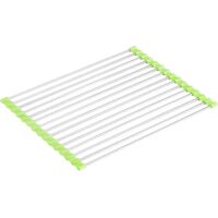 Grünes Abtropfgestell, 15 Rohre, 37 x 30 cm, 1 Küchenspülmatte, faltbares Abtropfgestell, Wasserfilter-Abtropfgestell, Edelstahl-Abtropfgestell