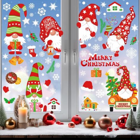 Adesivi natalizi per finestre, riutilizzabili, adesivi per finestre di Natale, statici, adesivi con fiocco di neve, decorazioni per feste di Natale (nani