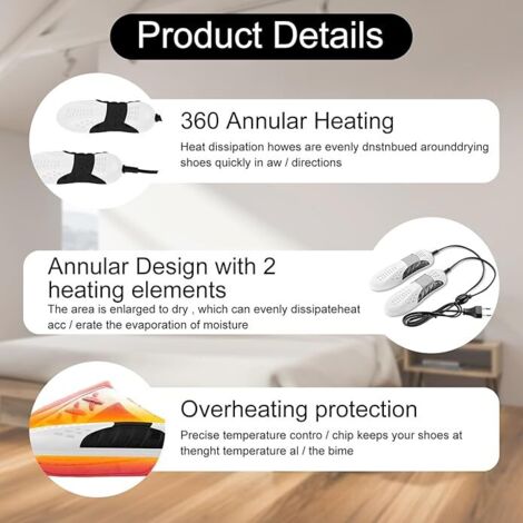 Asciugascarpe Elettrico Con Timer E Luce UV – 3 Modalità Di Spegnimento (4/8/12h), Calore 360° E Antibatterico Per Scarpe, Stivali, Guanti E Sci