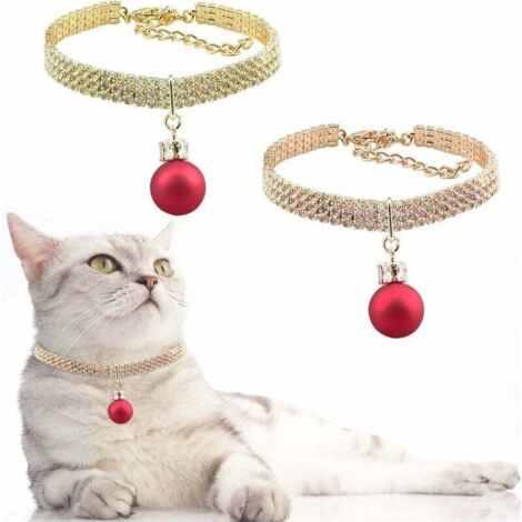 SHINING HOUSE Collar para mascotas, 2 piezas, collar ajustable con diamantes de imitación para perro con cadena de extensión, collar de cristal para mascotas para perros, gatos, cachorros, dorado y or (1/5)