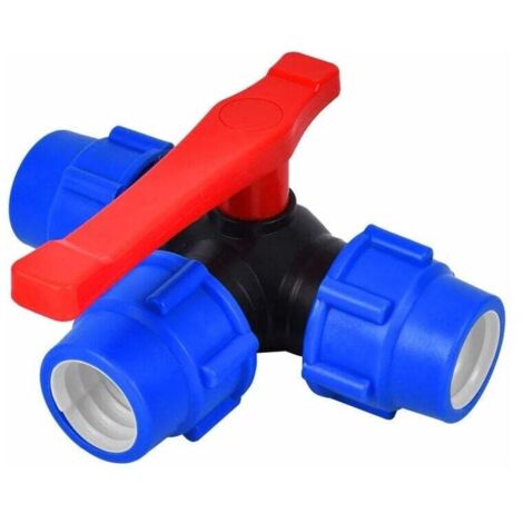 SHINING HOUSE Válvula de bola de cierre, válvula de bola de tres vías de 32 mm, conexión rápida, conector en T de interruptor rápido de tubería de PVC PE (tamaño: 32 mm, color: azul, negro aleatorio)
