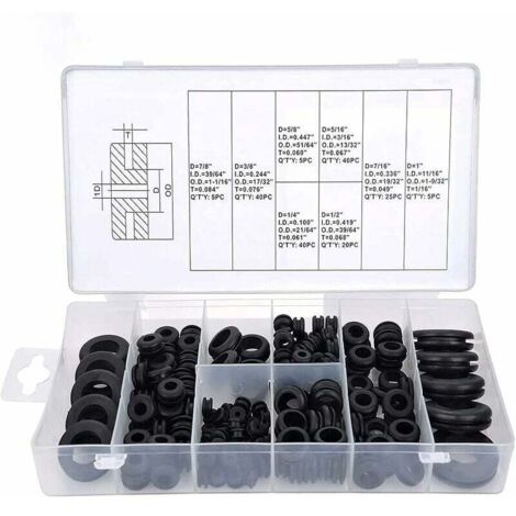 SHINING HOUSE Kit surtido de 180 piezas de ojales de goma, kit de juntas de cables eléctricos abiertos, kit surtido de anillos de sellado de conductores eléctricos de 8 tamaños para enchufes de cables (1/5)