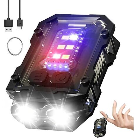 SHINING HOUSE Potente linterna LED recargable por USB C con flash rojo y azul, linterna de 900 lúmenes, llavero multifuncional, llavero con luz para acampar, senderismo (negro) (1/5)