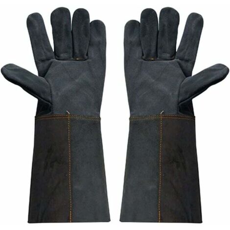 SHINING HOUSE Guantes de cuero genuino para soldar barbacoas, guantes de protección de manga larga contra quemaduras, longitud 38 cm (1/5)