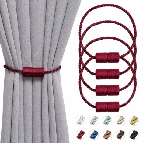 SHINING HOUSE Paquete de 4 alzapaños magnéticos para cortinas de 16 pulgadas hechos a mano con cuerda para cortinas de oficina en casa (rojo vino) (1/5)
