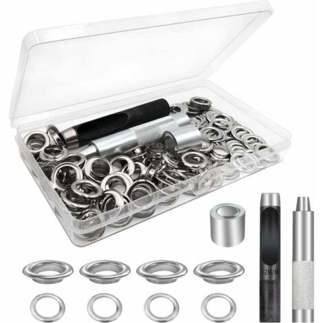SHINING HOUSE Kit de tuercas para herramientas, kit de ojales de 100 piezas, ojales para lona, kit de ojales para carpa de reparación de lona plateada de 12 mm (diámetro interior) (1/5)