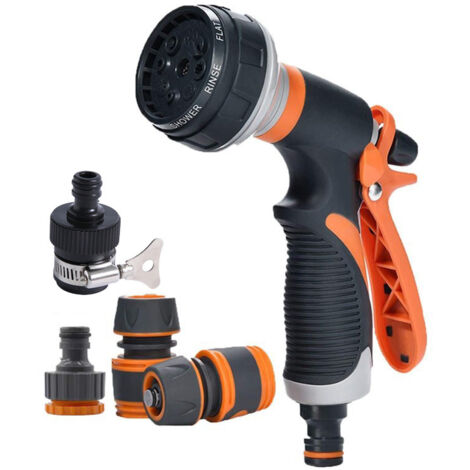 SHINING HOUSE Pulverizador de jardín, pistola de riego, 8 modos de riego, pistola de riego con 4 interfaces para lavado de autos, jardines, plantas, mascotas (1/3)