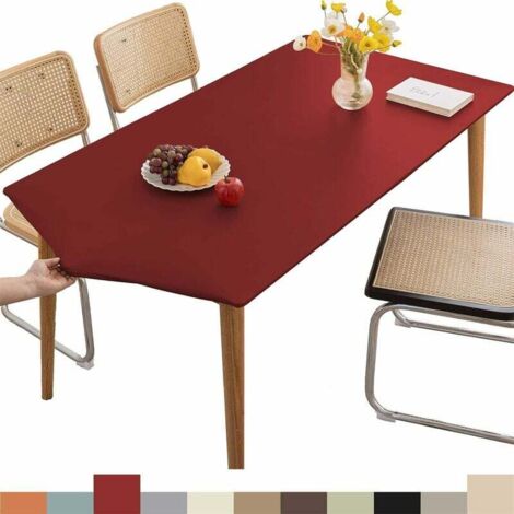 SHINING HOUSE Mantel rectangular de cuero ajustable, mantel con borde elástico, mantel lavable para exteriores, patio, cocina y comedor, color rojo vino, 120 x 60 cm, 4 pies