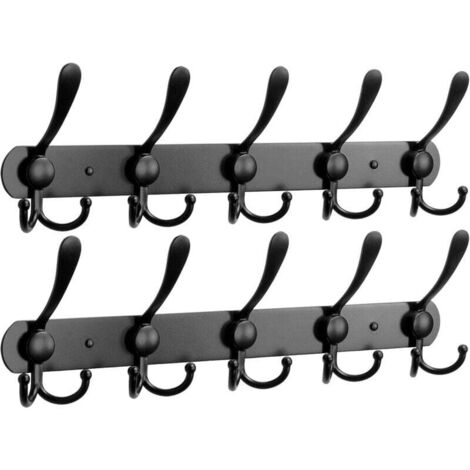 SHINING HOUSE Perchero de pared de 2 piezas, gancho de acero inoxidable de metal para toalla, abrigo, sombrero, llave, baño, dormitorio, entrada de hotel (5 ganchos, negro), 40,6 cm (1/5)