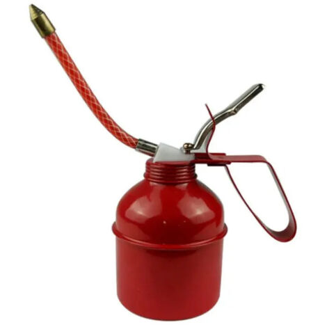 Bidón de aceite de motor de 137 x 72 x 125 cm, de metal, con manguera flexible, color rojo oscuro, para mantenimiento y uso doméstico. (1/5)