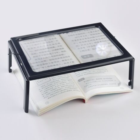 SHINING HOUSE Lupa de lectura de página completa A4 con soporte rectangular y manos libres, con lámpara de 4 LED, lente de aumento de 3X para lectura para personas mayores, ancianos y personas con dis (1/4)