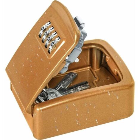 SHINING HOUSE Caja de seguridad para llaves con código de 4 dígitos, de aleación de zinc, impermeable, mini gabinete para llaves montado en la pared para el hogar, el garaje, la escuela, dorado (1/4)