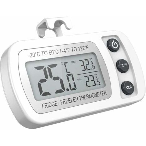 SHINING HOUSE Termómetro para refrigerador con pantalla LCD, termómetro digital resistente al agua para congelador con gancho magnético, termómetro para refrigerador blanco (-20 ℃ a 50 ℃) (1/5)