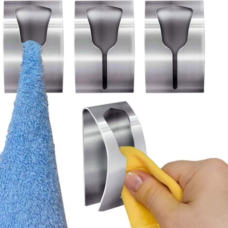 SHINING HOUSE Juego de 4 toalleros de cocina de acero inoxidable con fuerte adhesivo, gancho autoadhesivo para baño (1/3)
