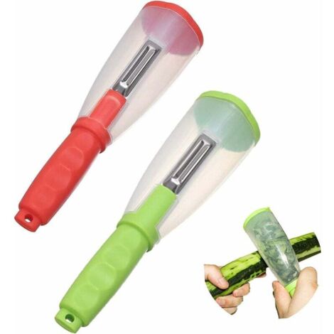 SHINING HOUSE Pelador de verduras con recipiente Pelador de acero inoxidable ultra afilado 2 peladores Pelador de patatas de plástico económico Adecuado para pelar frutas y verduras (Ve (1/5)
