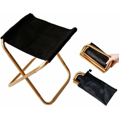 SHINING HOUSE Mini silla plegable portátil dorada con bolsa, taburete plegable de aluminio compacto ultraligero con bolsa de transporte 2824-22cm