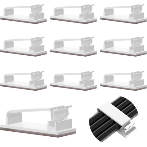 50 clips autoadhesivos para gestión de cables, resistentes, para TV, PC, portátil, cable Ethernet, hogar y oficina (blanco) (1/5)