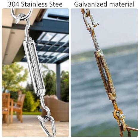 2 Tensores De Acero Inoxidable V4A Con Gancho Y Ojal - Norma DIN 1480/1478, Rosca M10, Para Cuerda O Alambre