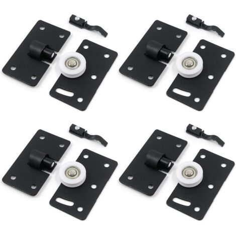 SHINING HOUSE Juegos de ruedas para puertas corredizas, ruedas para muebles, kits de rieles de engranajes con ruedas de nailon silenciosas, para armarios, armarios, ventanas (negro) (1/4)