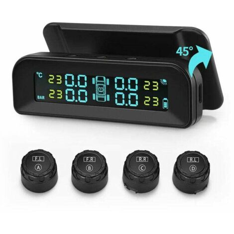 SHINING HOUSE Monitor de presión de neumáticos inalámbrico universal con energía solar TPMS C260, comprobador de presión de neumáticos de coche en tiempo real con pantalla LCD y 4 sensores externos, 1