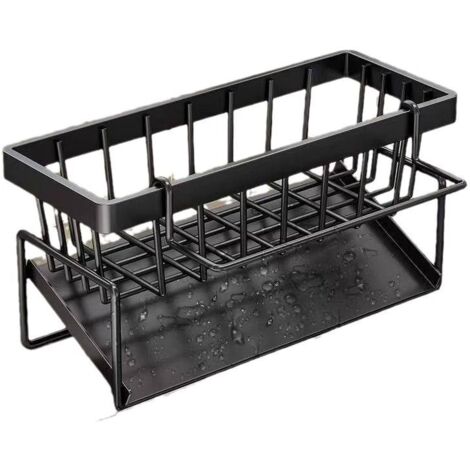 SHINING HOUSE Organizador de fregadero de cocina negro, multifuncional, 2 en 1, soporte para esponja, sin perforaciones, organizador de fregadero de acero inoxidable, almacenamiento para líquido lavav (1/4)