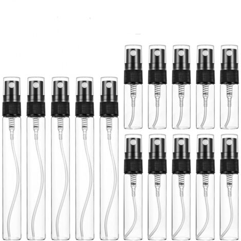 SHINING HOUSE 15 botellas de spray de perfume vacías, mini botellas de spray de vidrio rellenables para muestras de perfume, pulverizadores cosméticos (3 ml, 5 ml, 10 ml), color negro (1/5)