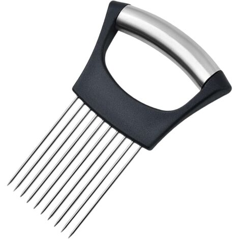 SHINING HOUSE Asistente para cortar alimentos, soporte para rebanadora, cortador de cebolla, soporte para cebolla, cortador de cocina, herramienta de corte, tenedor para cebolla de acero inoxidable, c (1/5)