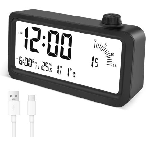 SHINING HOUSE Temporizador visual, reloj despertador digital recargable, temporizador de cuenta regresiva de 60 minutos con luz de fondo, 3 modos de alarma, visualización de temperatura y fecha, (1/4)