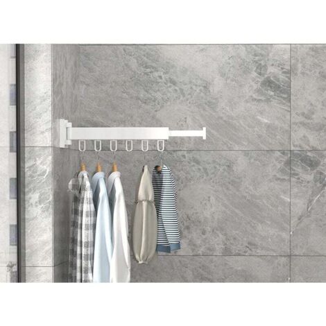 SHINING HOUSE Perchero retráctil de pared con barra para toallas, plegable, carga máxima de 20 kg, color blanco, para balcón y dormitorio