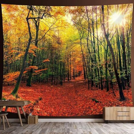 SHINING HOUSE Tapiz de pared con diseño de árbol y bosque, atardecer y sol, para colgar en la pared, para dormitorio, sala de estar, dormitorio, 150 x 130 cm