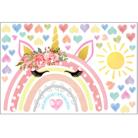 SHINING HOUSE Pegatinas de pared para niños, calcomanías de pared de arcoíris para niñas, pegatinas murales de unicornio, arcoíris y sol para habitación de niñas, guardería de bebés (1/5)