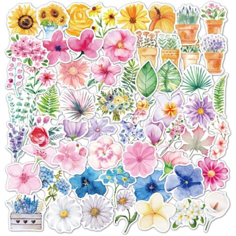 SHINING HOUSE 60 piezas lindas pegatinas de flores pegatinas de flores pegatinas de plantas impermeables pegatinas decorativas para botellas de agua, teléfono, maleta, etc. (1/5)